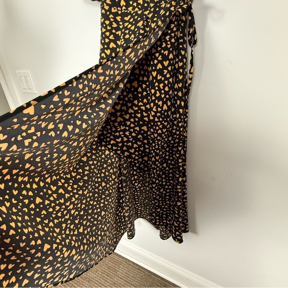 POPSUGAR Black Yellow Heart Print Wrap Maxi Dress Puff Sleeve XS - Picture 8 of 16